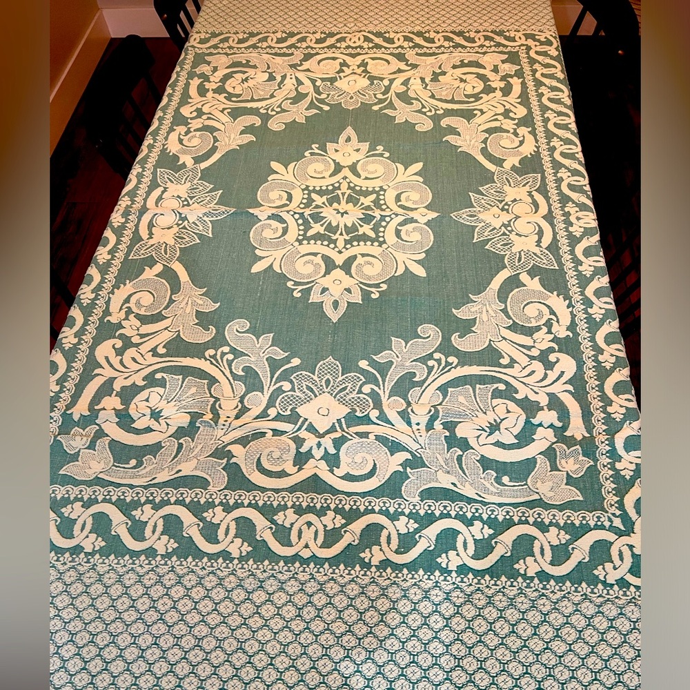 Powder Blue Regtangle Vintage Tablecloth 58.5x74” Dining Room Table Linen Floral